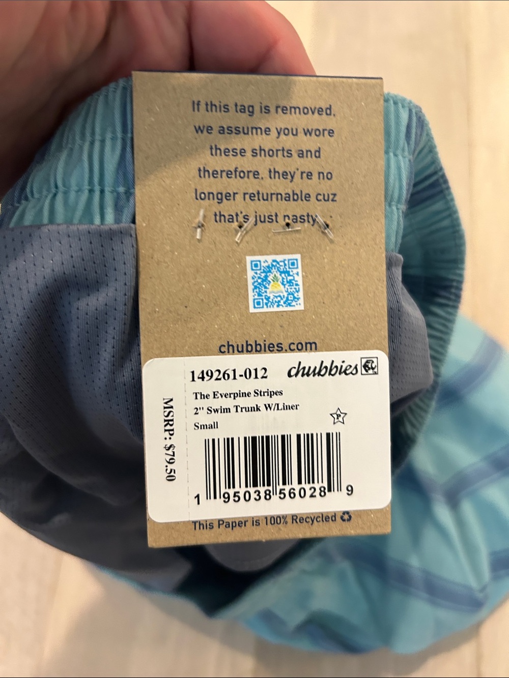 Chubbies Teal Swim Shorts with Navy Stripes - Picture 5 of 5